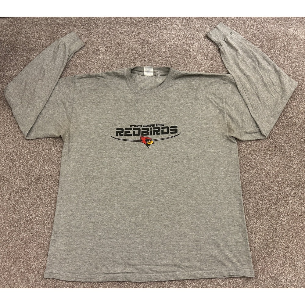 Y2K Retro Long Sleeve T-Shirt Mens XL Grey Excellent Norris Redbirds Graphic Tee
